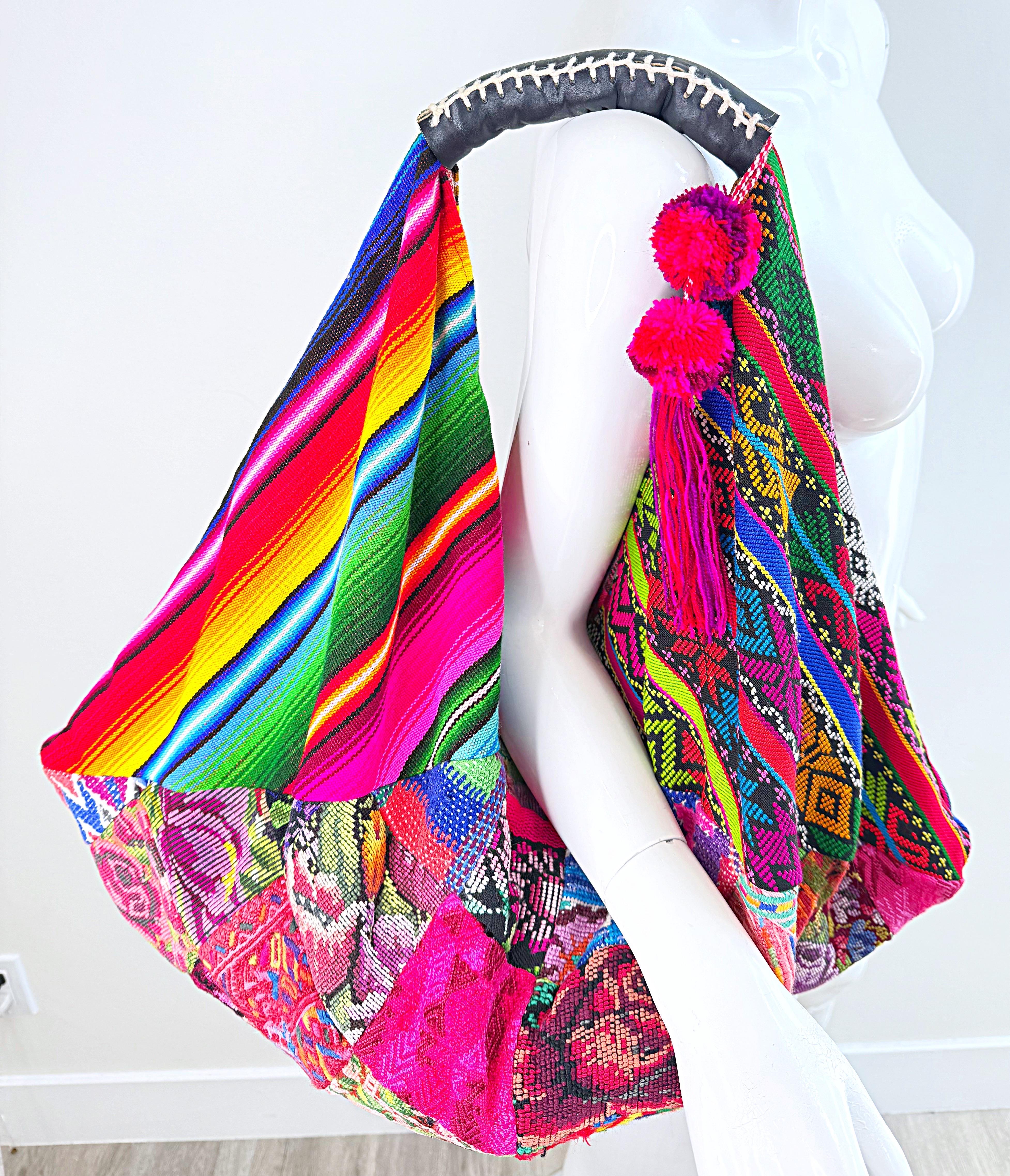 Vintage OOAK Bohemian Needlepoint Hand Embroidered XL 2000s Boho Hobo Bag For Sale 14
