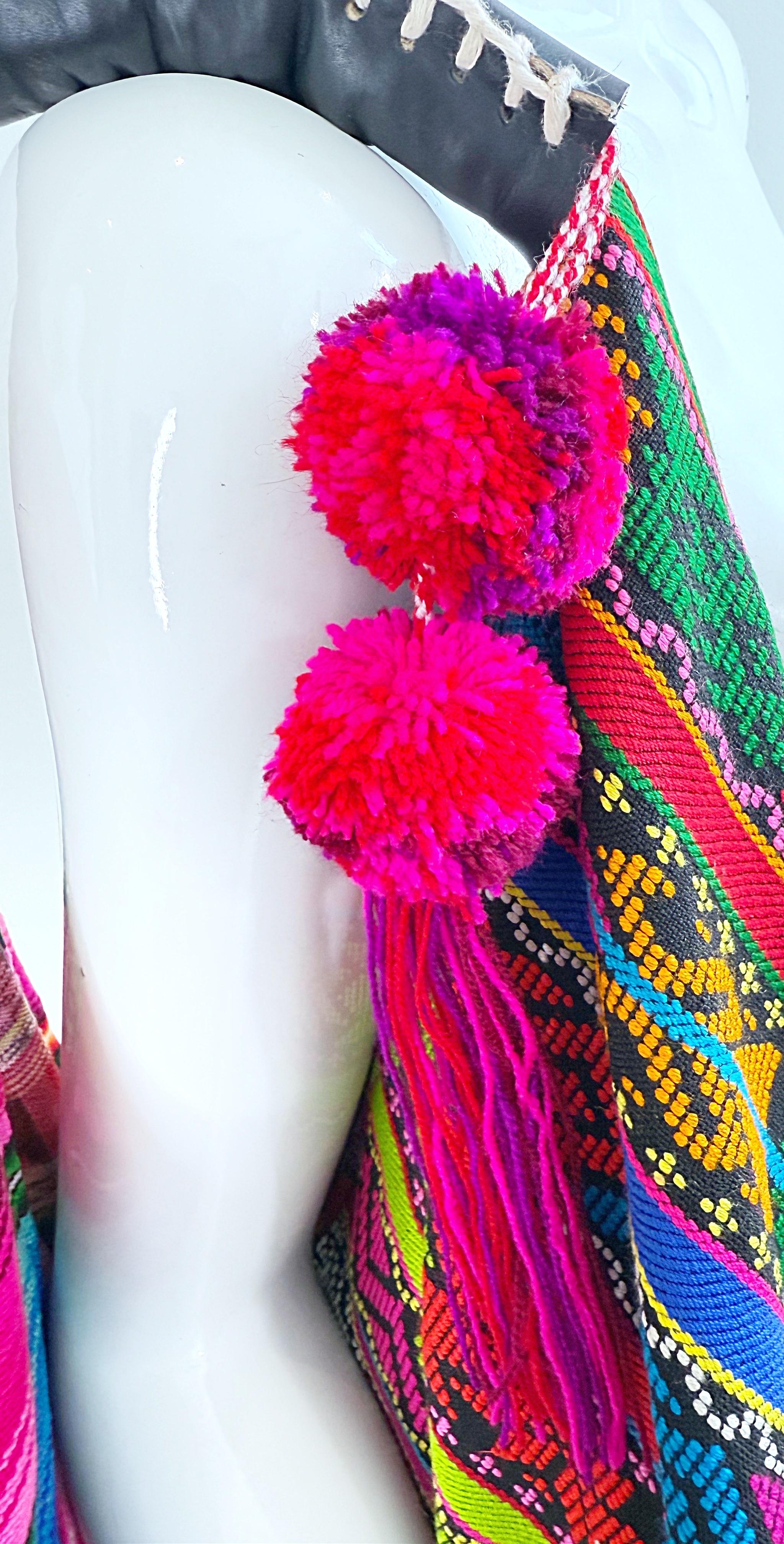 Pink Vintage OOAK Bohemian Needlepoint Hand Embroidered XL 2000s Boho Hobo Bag For Sale