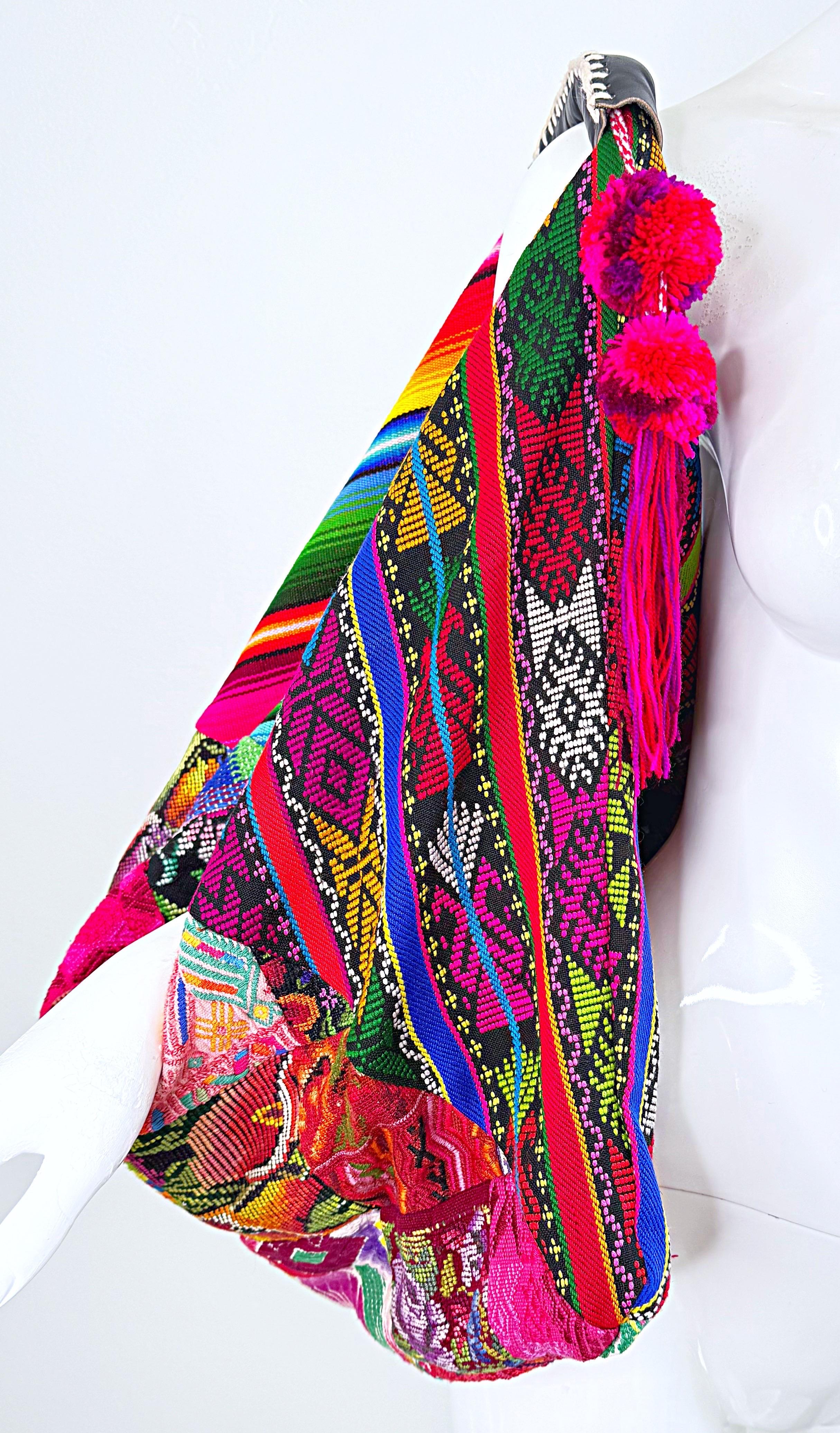 Vintage OOAK Bohemian Needlepoint Hand Embroidered XL 2000s Boho Hobo Bag For Sale 2