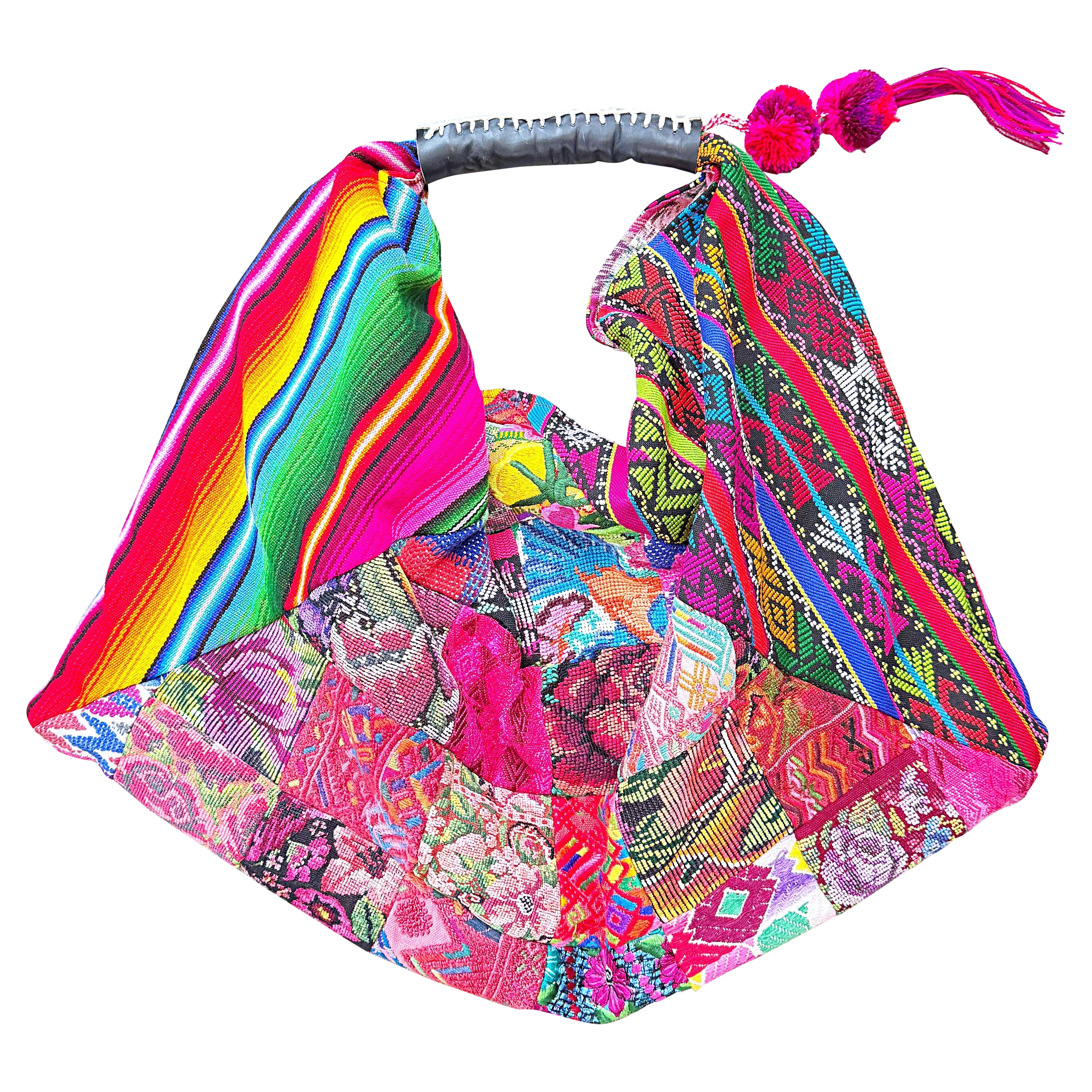 Bolso Hobo Boho Vintage OOAK Bohemian Needlepoint Bordado a Mano XL 2000s en venta