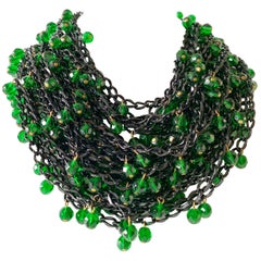 Vintage OOAK Japanned Faux Emerald Statement Bib Necklace