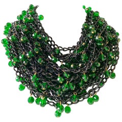 Vintage OOAK Japanned Faux Emerald Statement Bib Necklace  