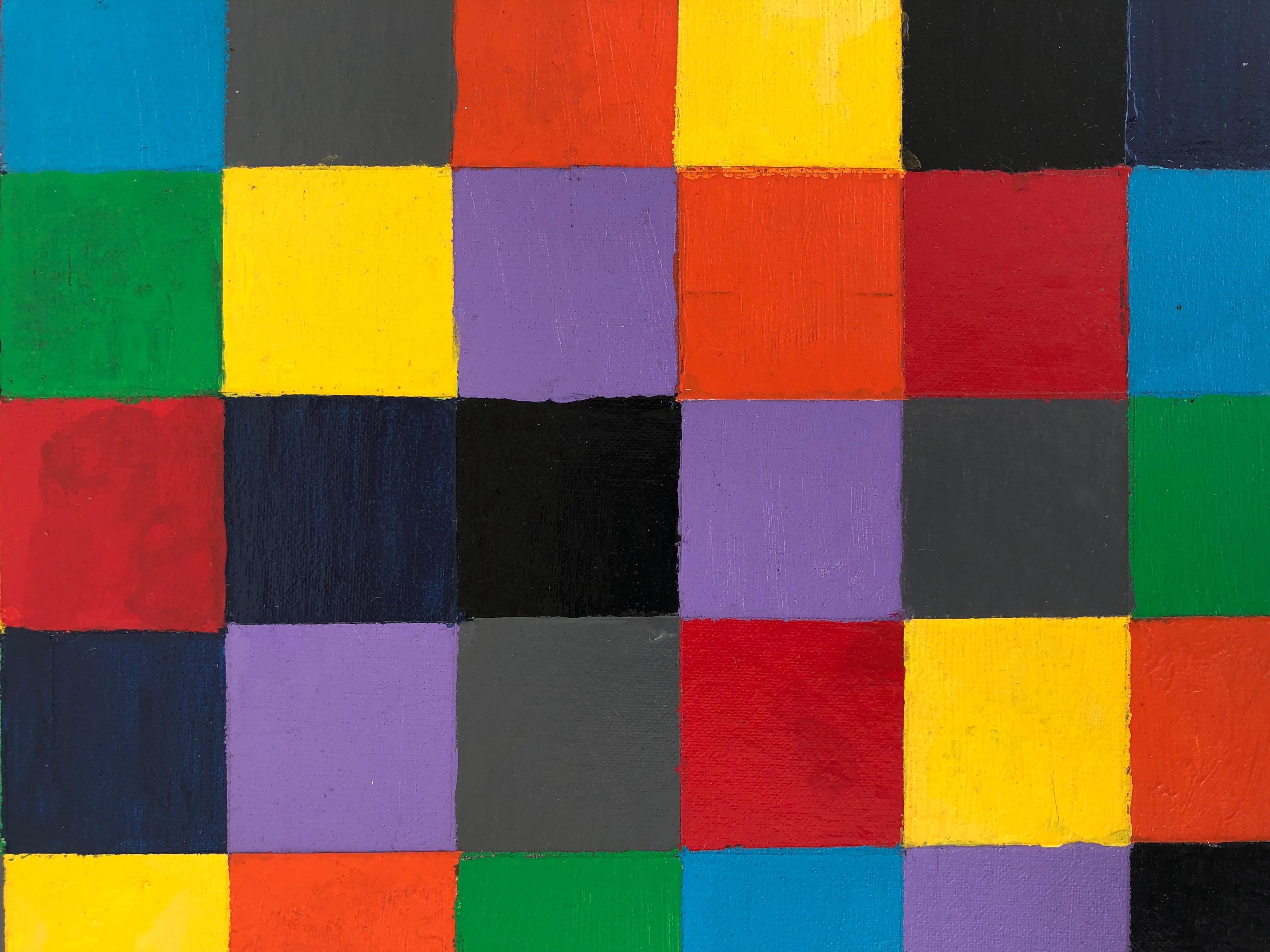 Moderne Peinture abstraite à l'acrylique sur toile « Squares », Op Art vintage, non signée en vente