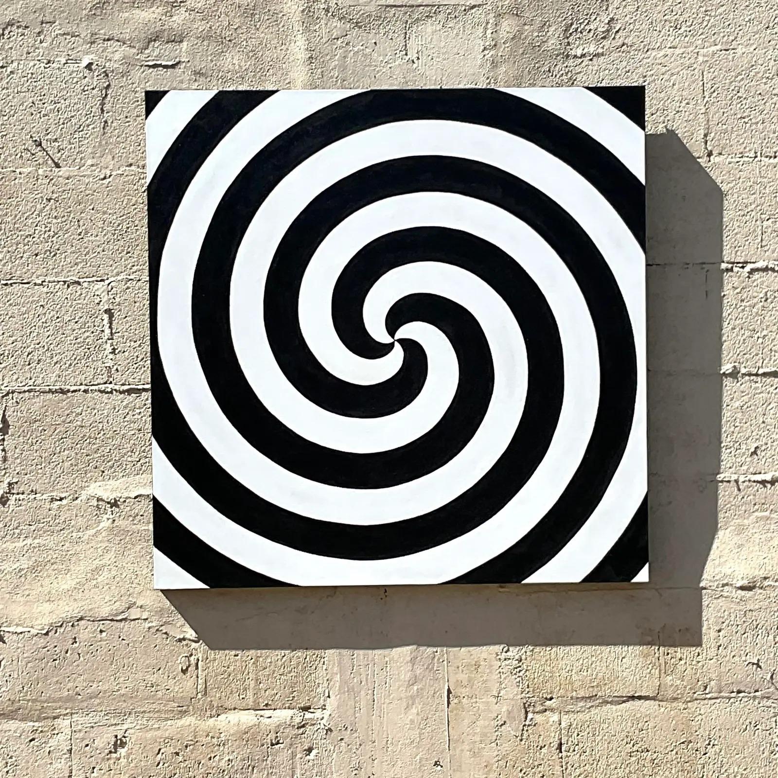 Vintage Op Art Swirl Signed Original Oil Painting 1969 1