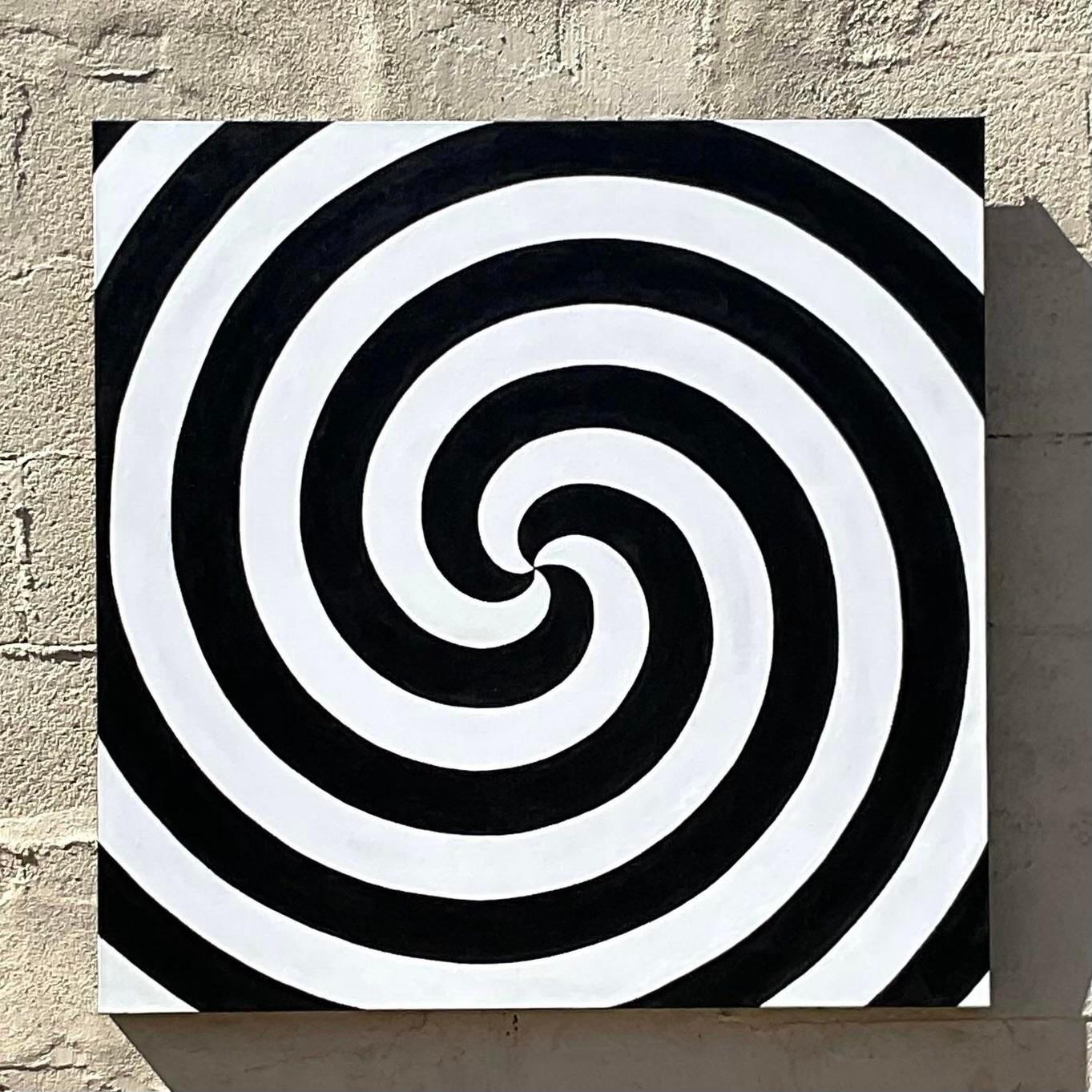 Vintage Op Art Swirl Signed Original Oil Painting In Good Condition For Sale In west palm beach, FL