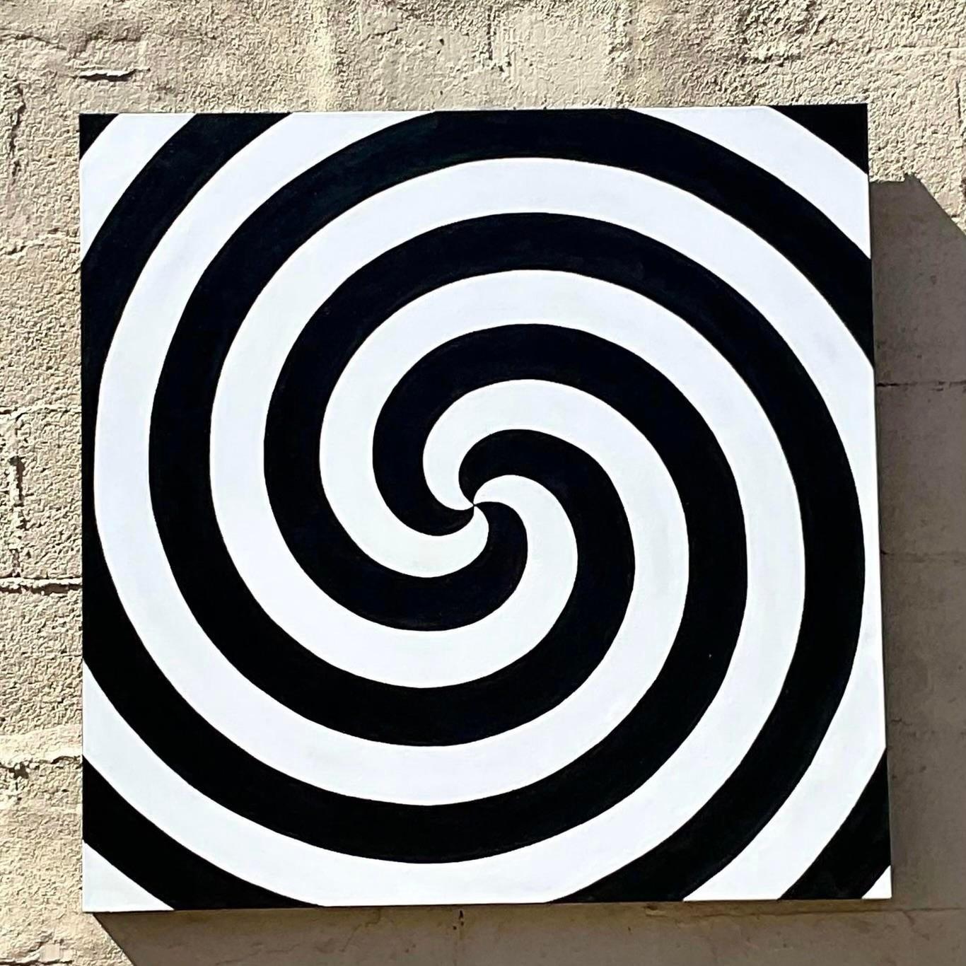 20th Century Vintage Op Art Swirl Signed Original Oil Painting For Sale