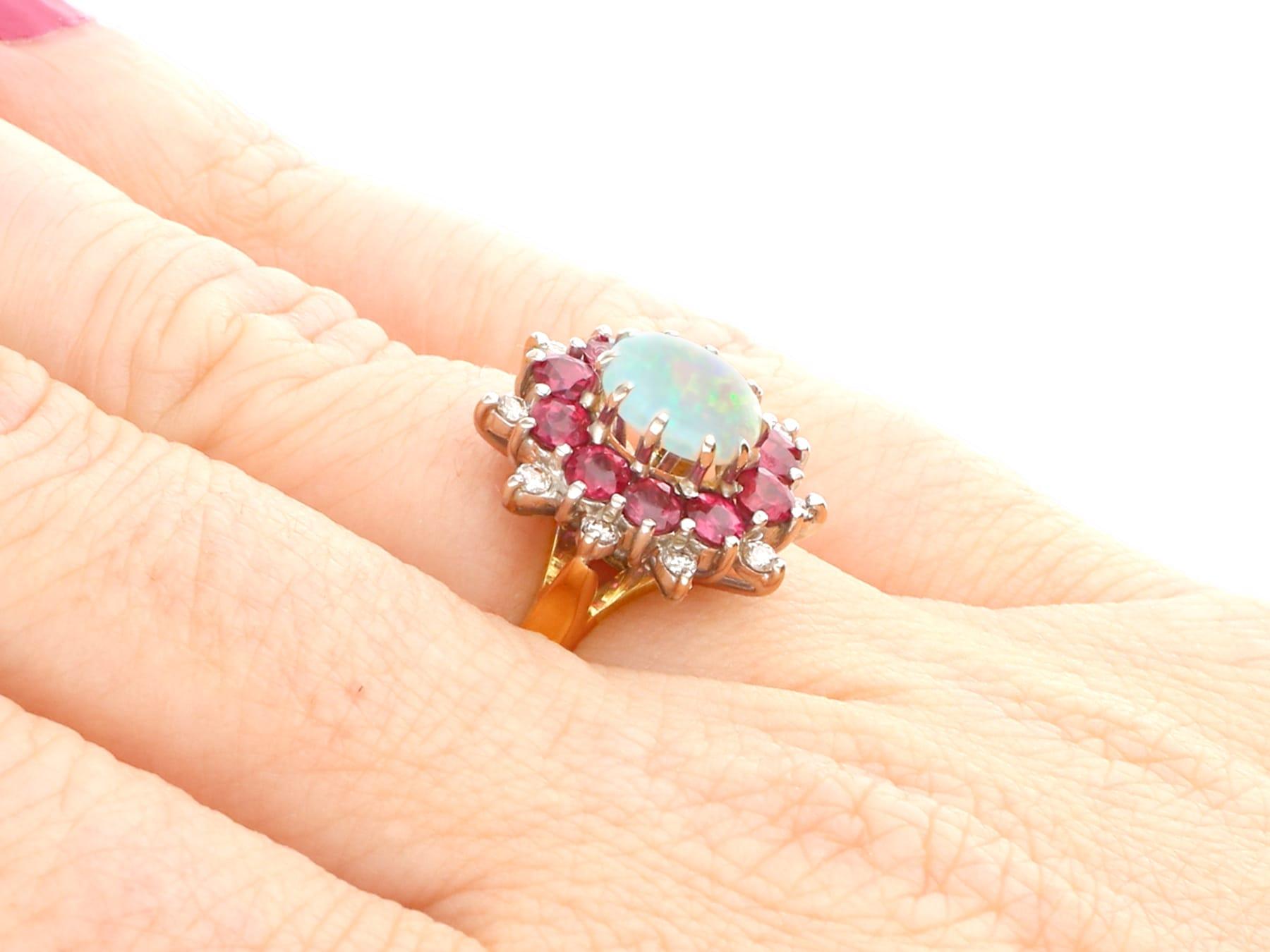 Women's or Men's Vintage Opal 1.10 Carat Ruby and Diamond Yellow Gold Cocktail Ring For Sale