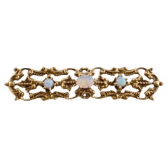 Filigrane Bar-Anstecknadel, Vintage, Opal 14K Gelbgold