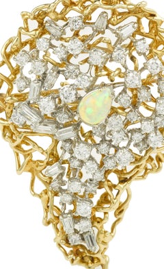 Vintage Opal 4.60 Carats Diamonds 18 Carats Yellow Gold Brooch/ Pendant