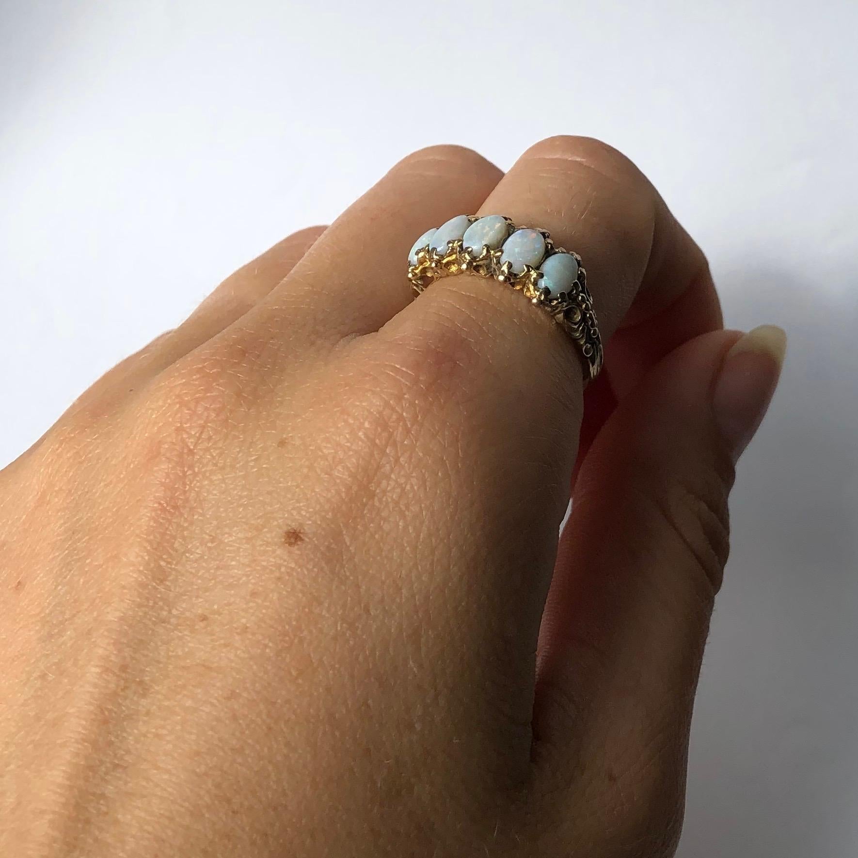 Women's Vintage Opal 9 Carat Gold Five-Stone Ring