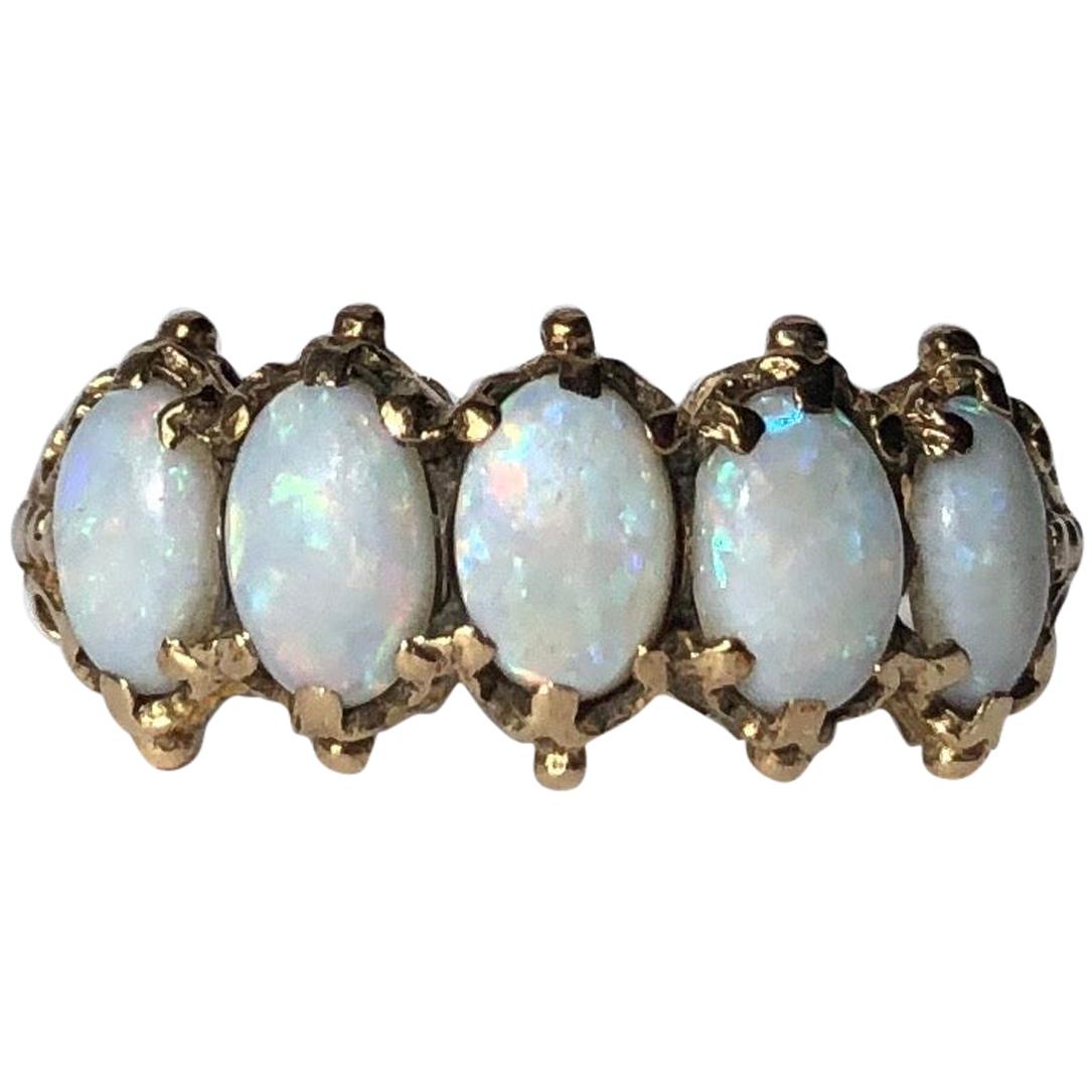 Vintage Opal 9 Carat Gold Five-Stone Ring
