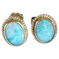 Vintage Opal and 14 Carat Gold Stud Earrings