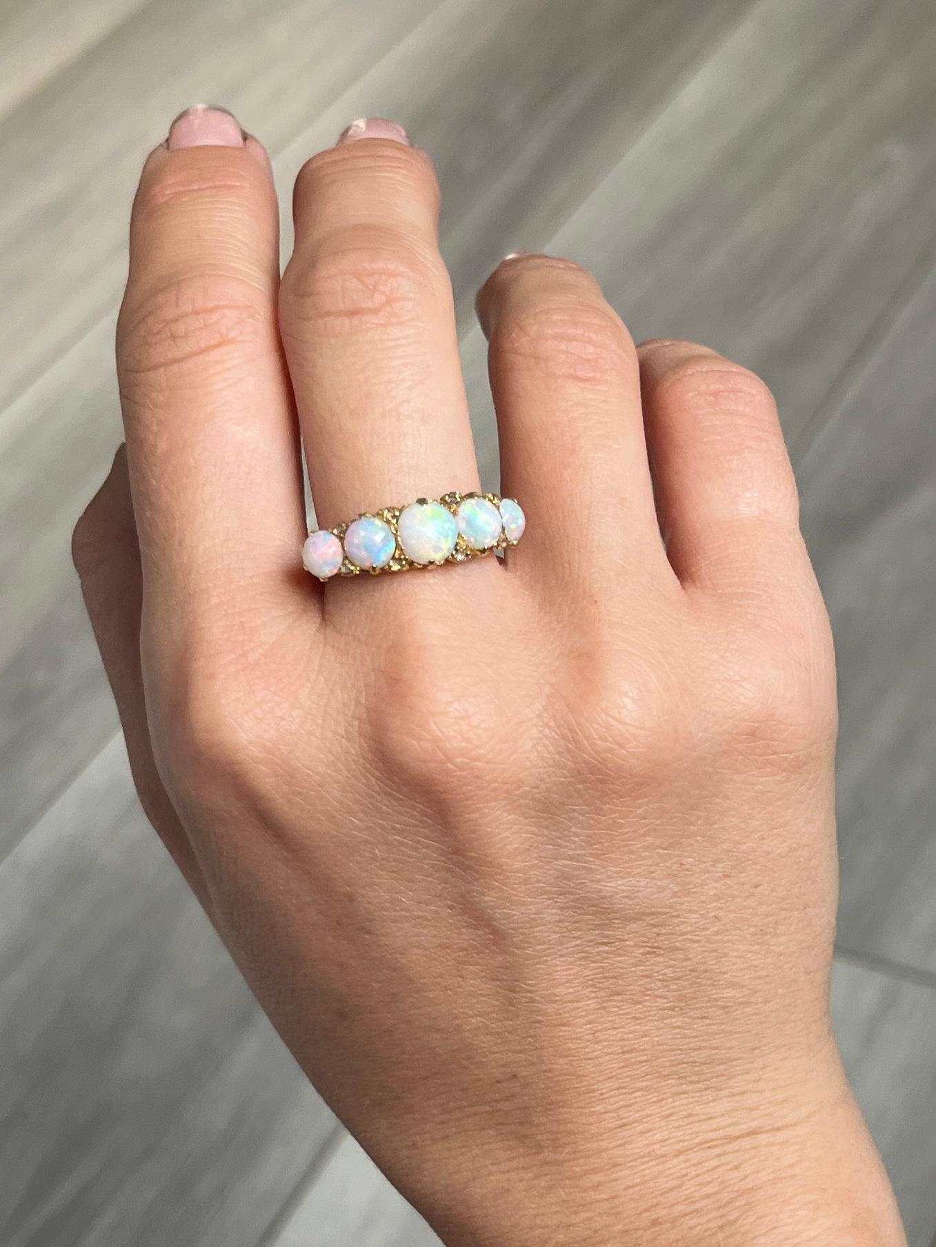 Women's Vintage Opal and 18 Carat Gold Five-Stone Ring