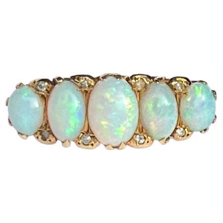 Vintage Opal and 18 Carat Gold Five-Stone Ring For Sale