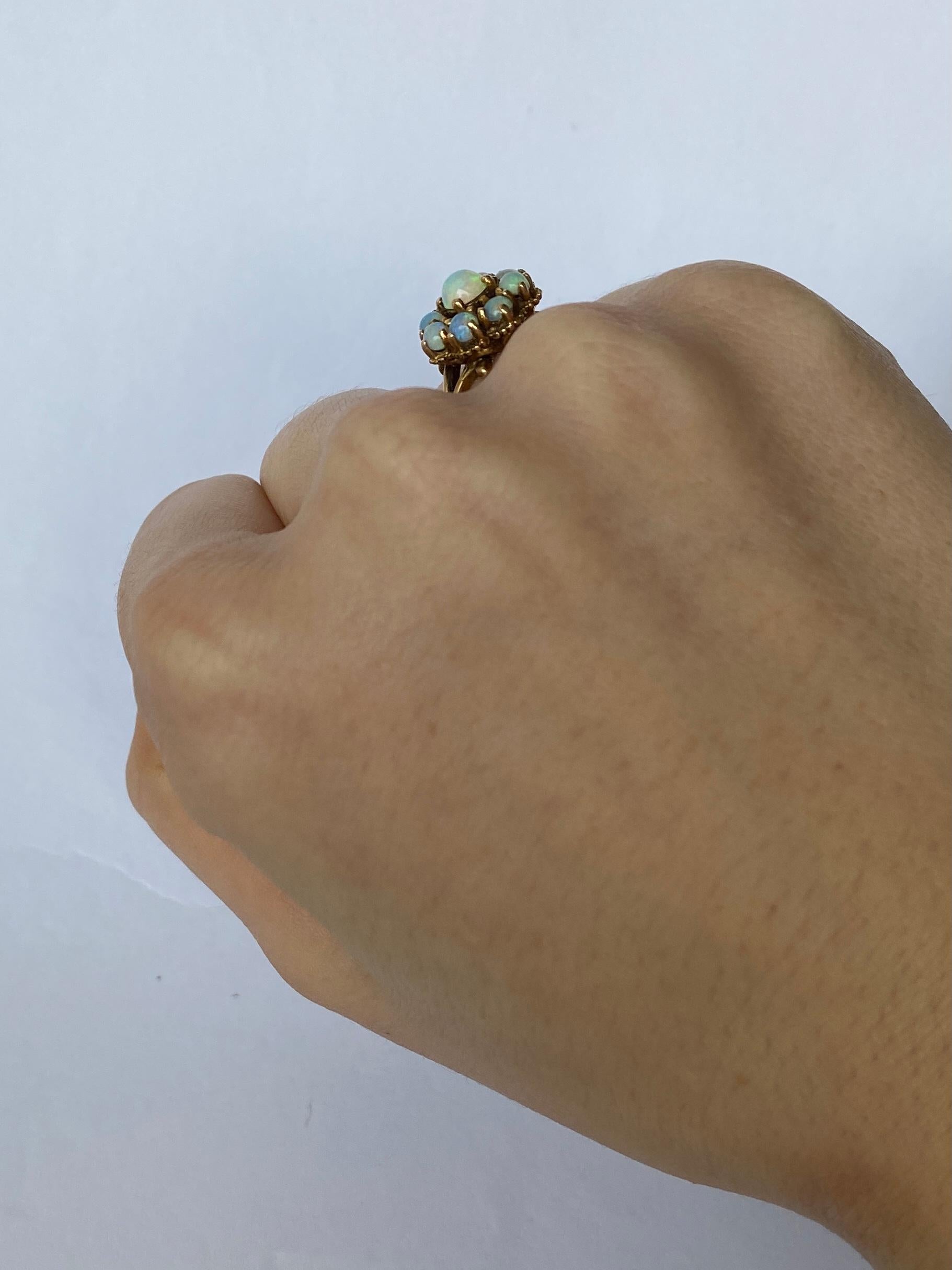 Cabochon Vintage Opal and 9 Carat Gold Cluster Ring