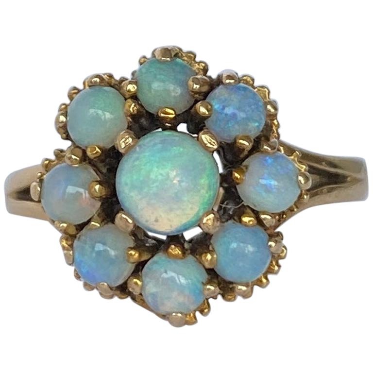 Vintage Opal and 9 Carat Gold Cluster Ring