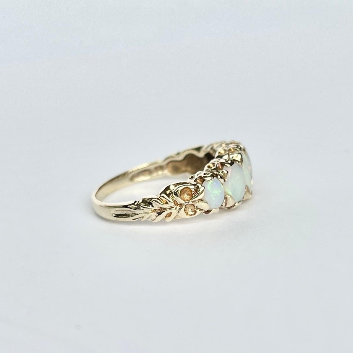 Women's Vintage Opal and 9 Carat Gold Five-Stone Ring For Sale