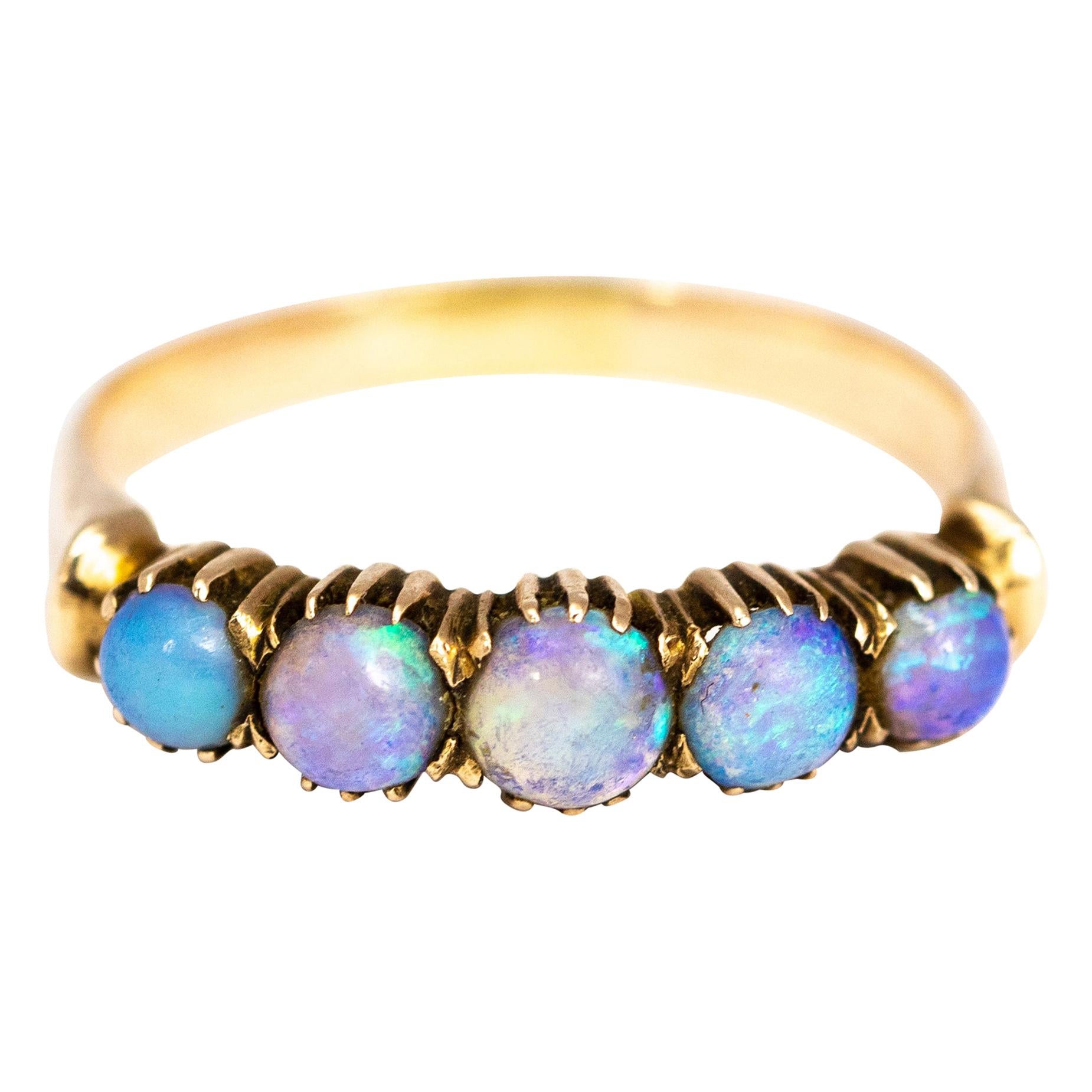 Vintage Opal and 9 Carat Gold Five-Stone Ring