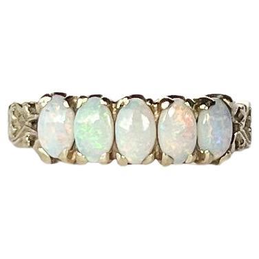 Vintage Opal and 9 Carat Gold Five-Stone Ring For Sale