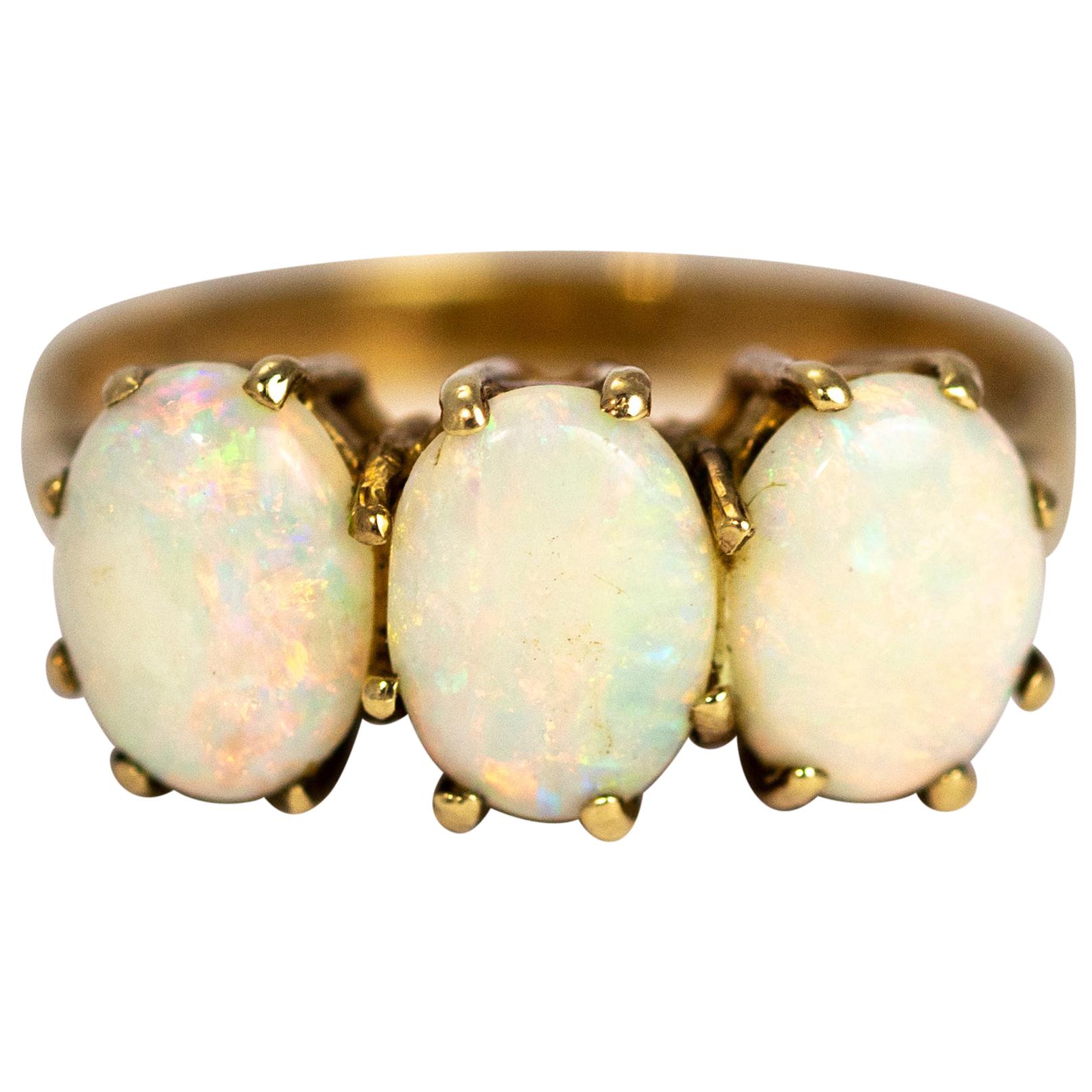 Vintage Opal and 9 Carat Gold Three-Stone Ring