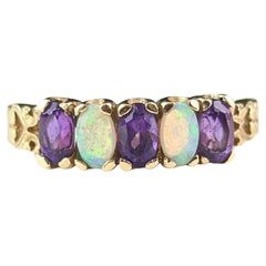 Vintage Opal and Amethyst five stone ring, 9k yellow gold 