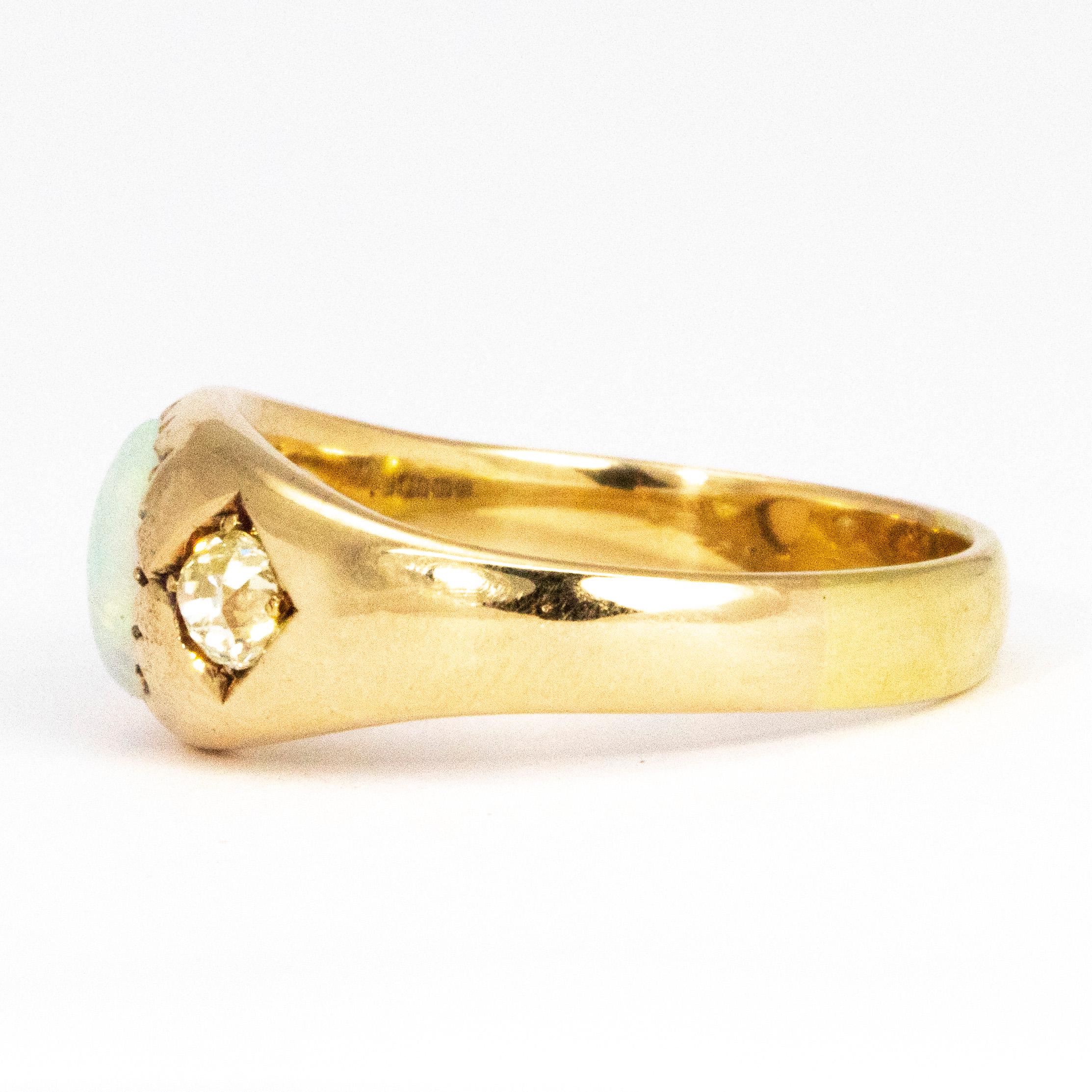 Modern Vintage Opal and Diamond 15 Carat Gold Ring