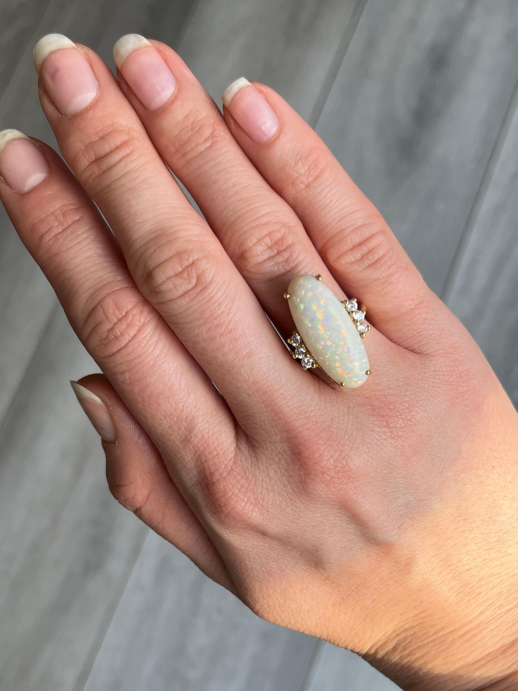 Oval Cut Vintage Opal and Diamond 18 Carat Gold Cocktail Ring For Sale