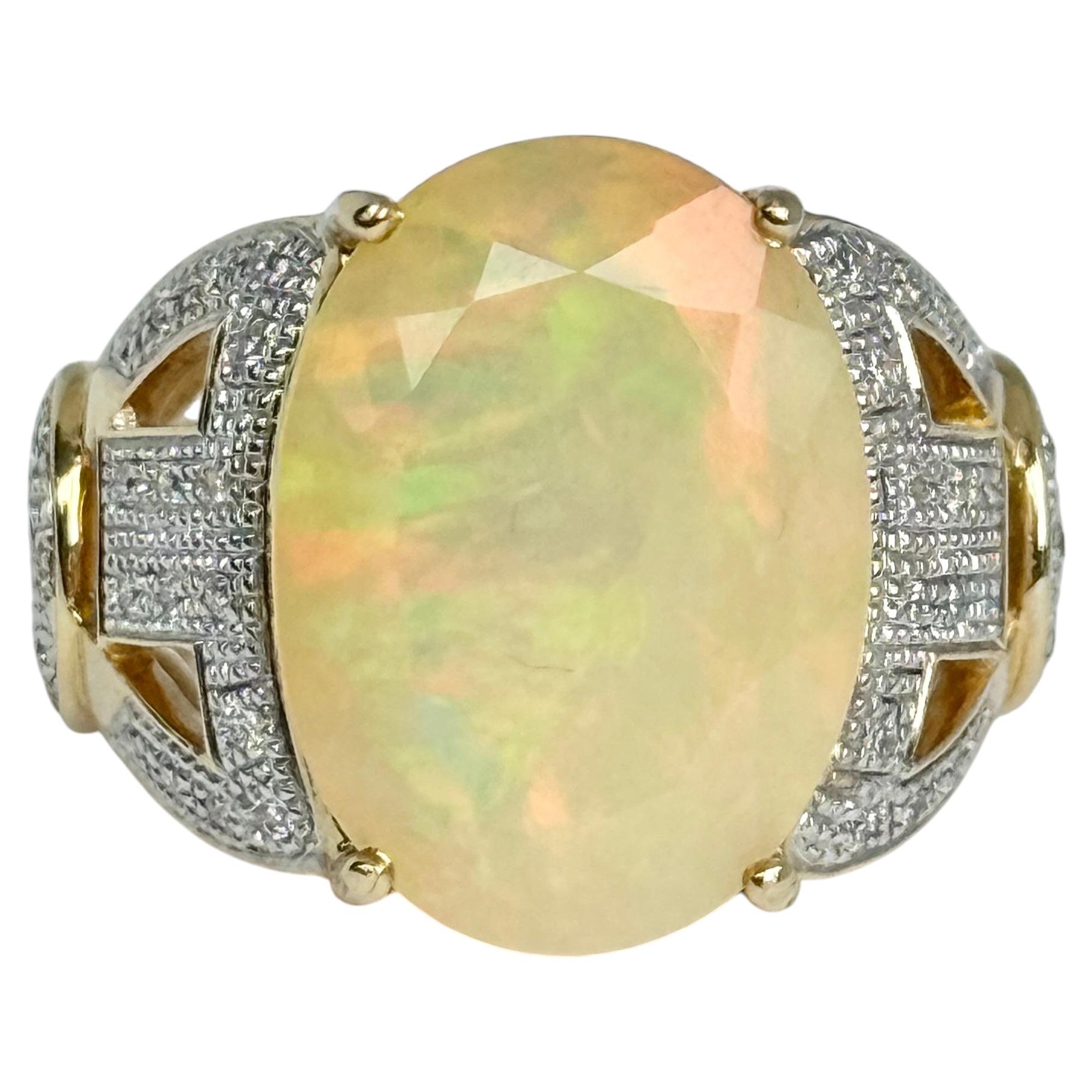 Vintage Opal and Diamond 18 Carat Gold Cocktail Ring