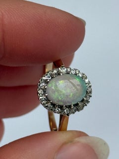 Vintage Opal and Diamond 9 Carat Gold Cluster Ring