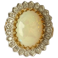 Vintage Opal and Diamond 9 Carat Gold Cluster Ring