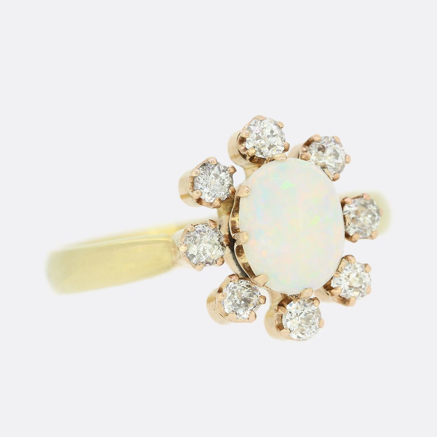 Victorian Vintage Opal and Diamond Cluster Ring For Sale