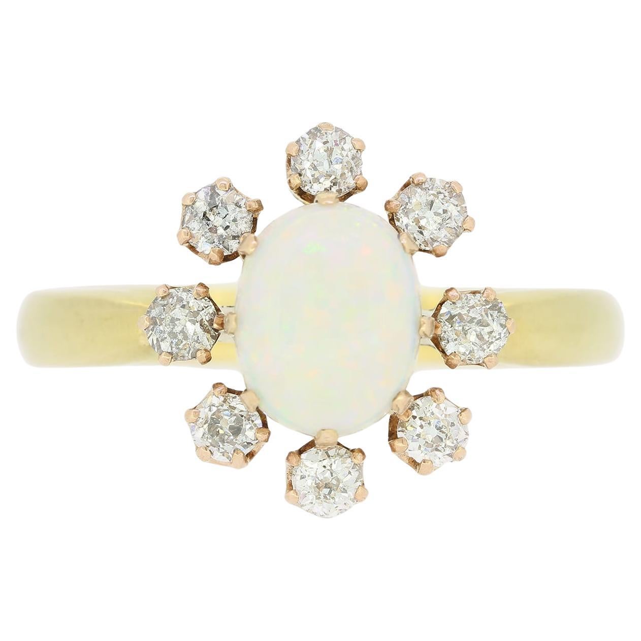 Vintage Opal and Diamond Cluster Ring For Sale