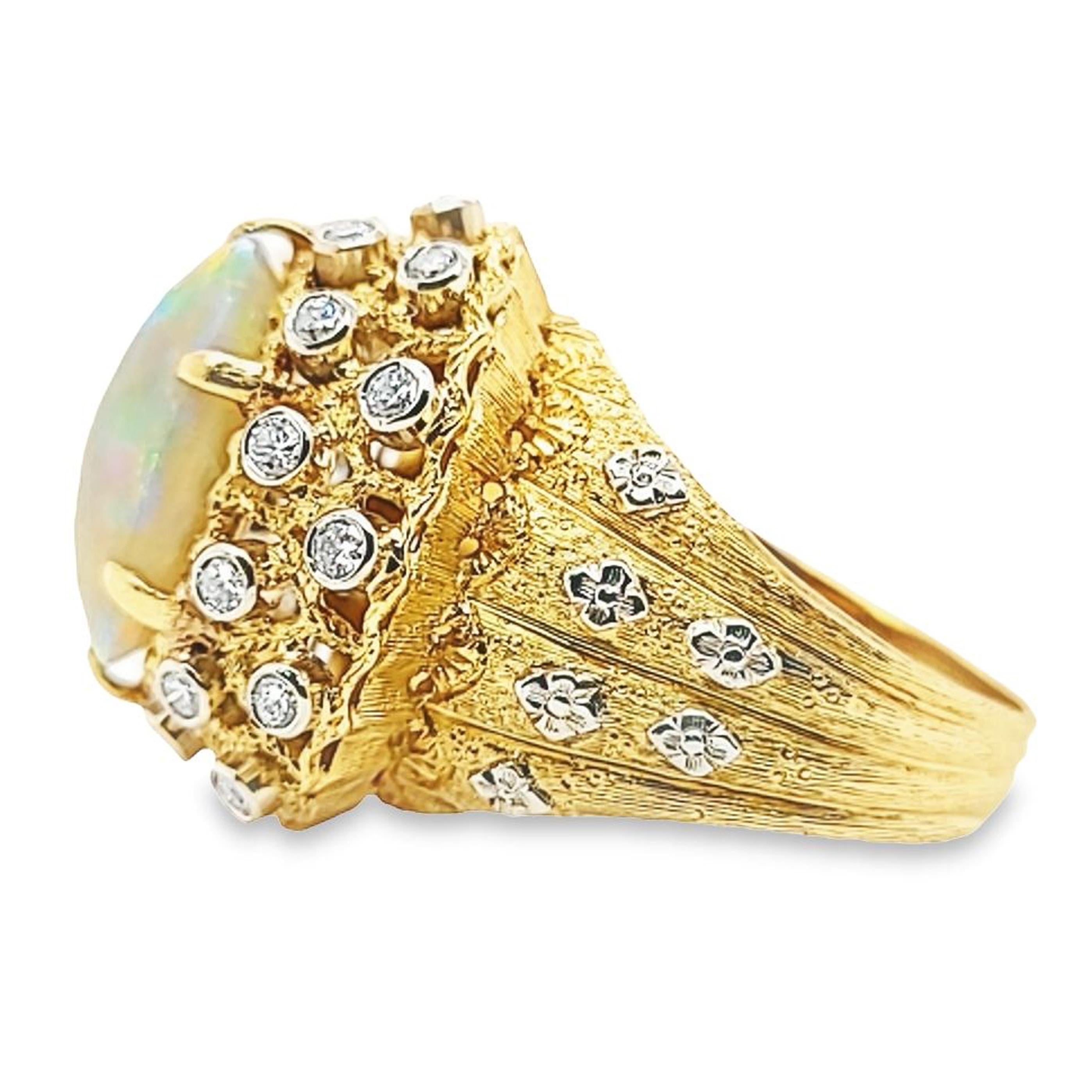 Cabochon Vintage Opal and Diamond Cocktail Ring in Yellow Gold, Italian For Sale