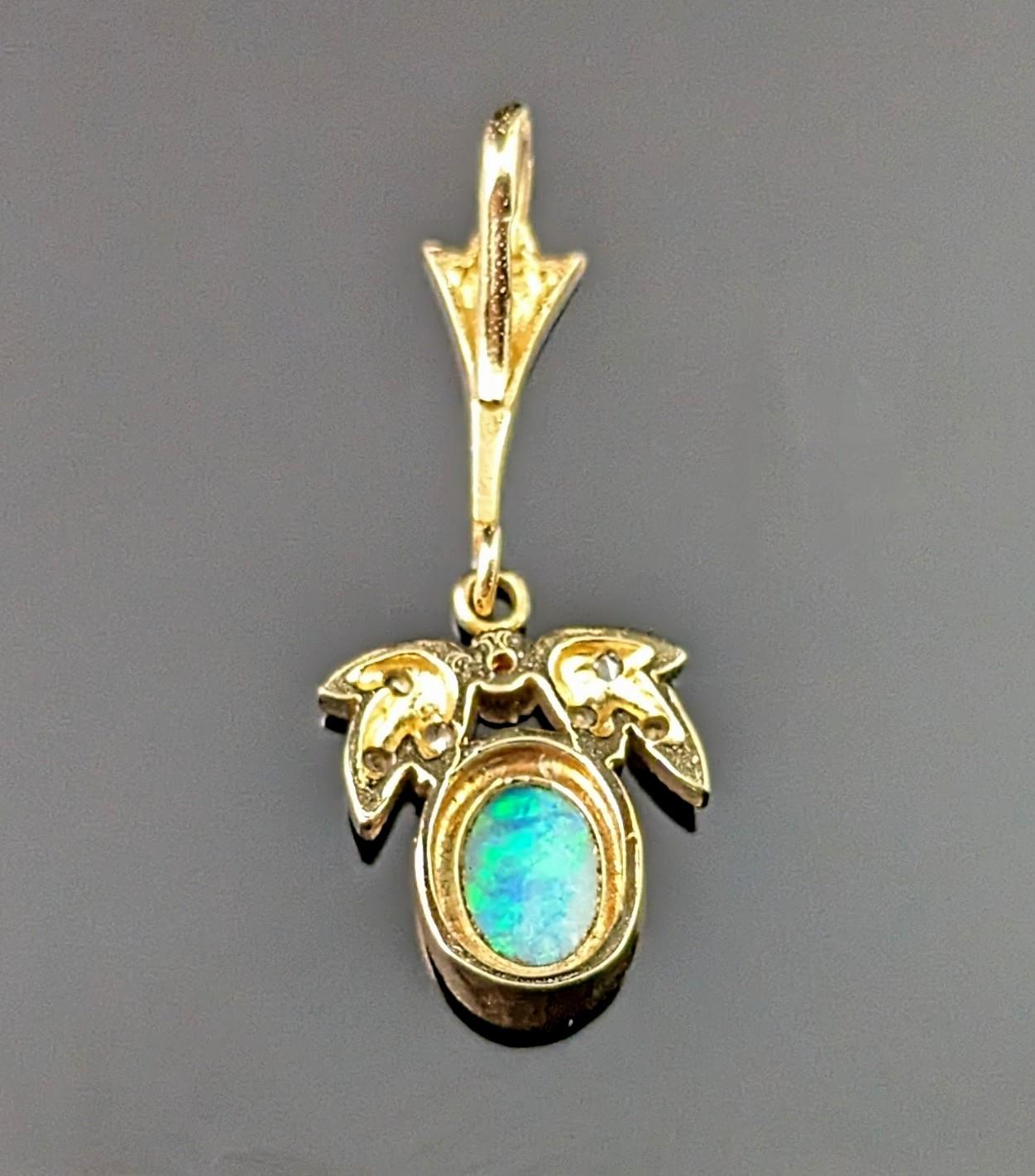 Vintage Opal and Diamond pendant, 9k gold, Dainty, Art Deco style  8