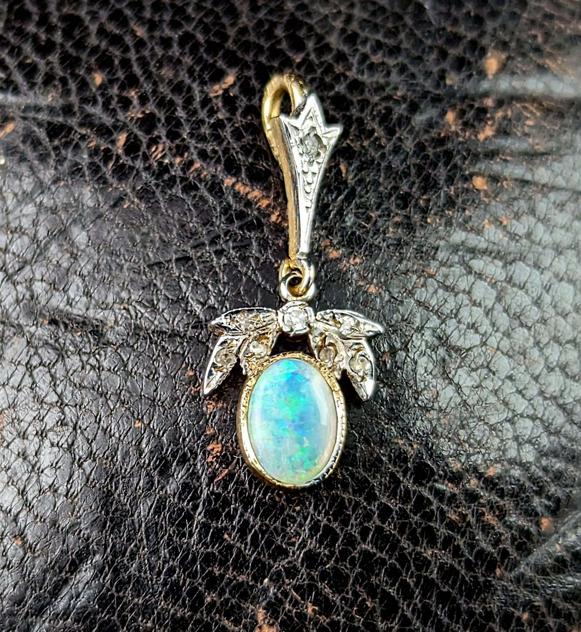 Vintage Opal and Diamond pendant, 9k gold, Dainty, Art Deco style  4