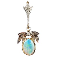Vintage Opal and Diamond pendant, 9k gold, Dainty, Art Deco style 