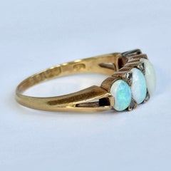 Vintage Opal and Diamond Point 18 Carat Gold Five-Stone Ring