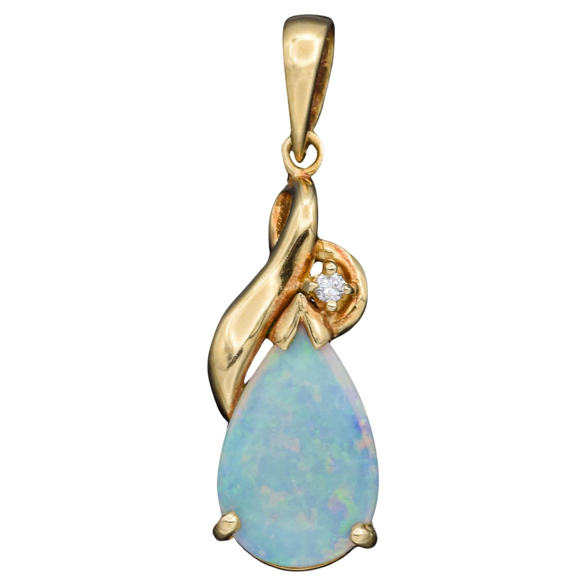 Vintage Pear Cut Teardrop Australian Opal Stone Organic Gold Pendant  Necklace 17” - Ellis Antiques