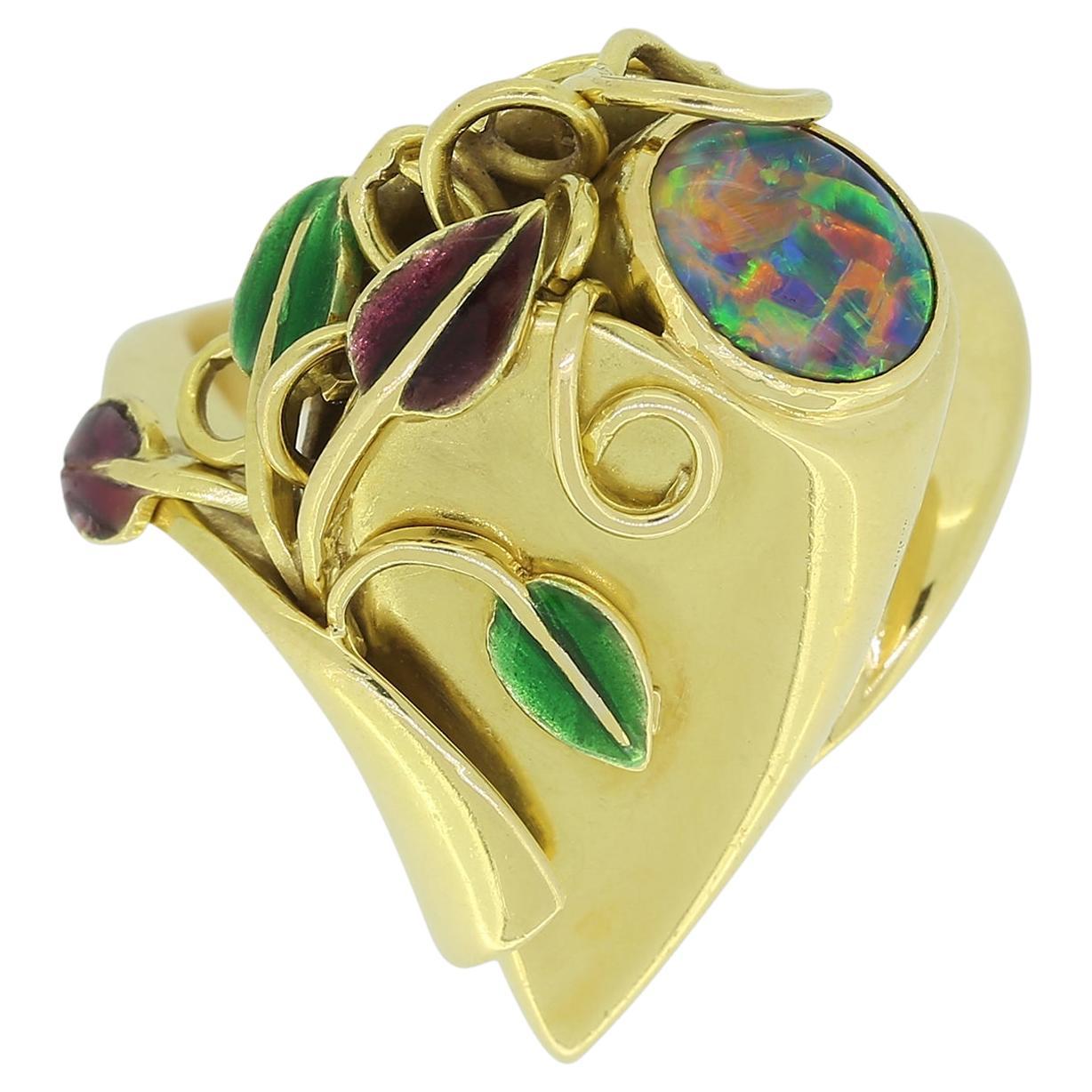 Vintage Opal and Enamel Ring For Sale