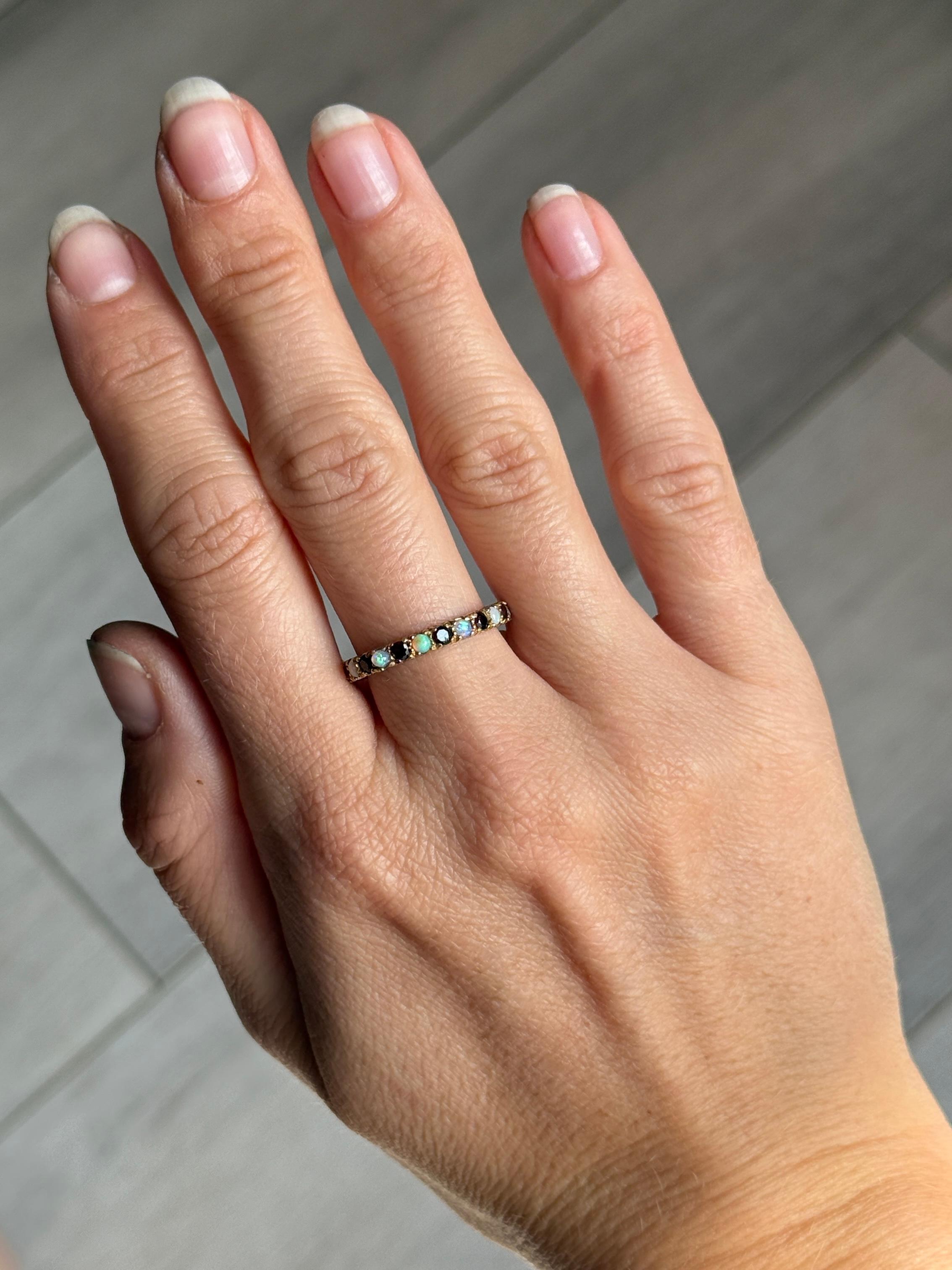 Edwardian Vintage Opal and Garnet 9 Carat Gold Full Eternity Band For Sale