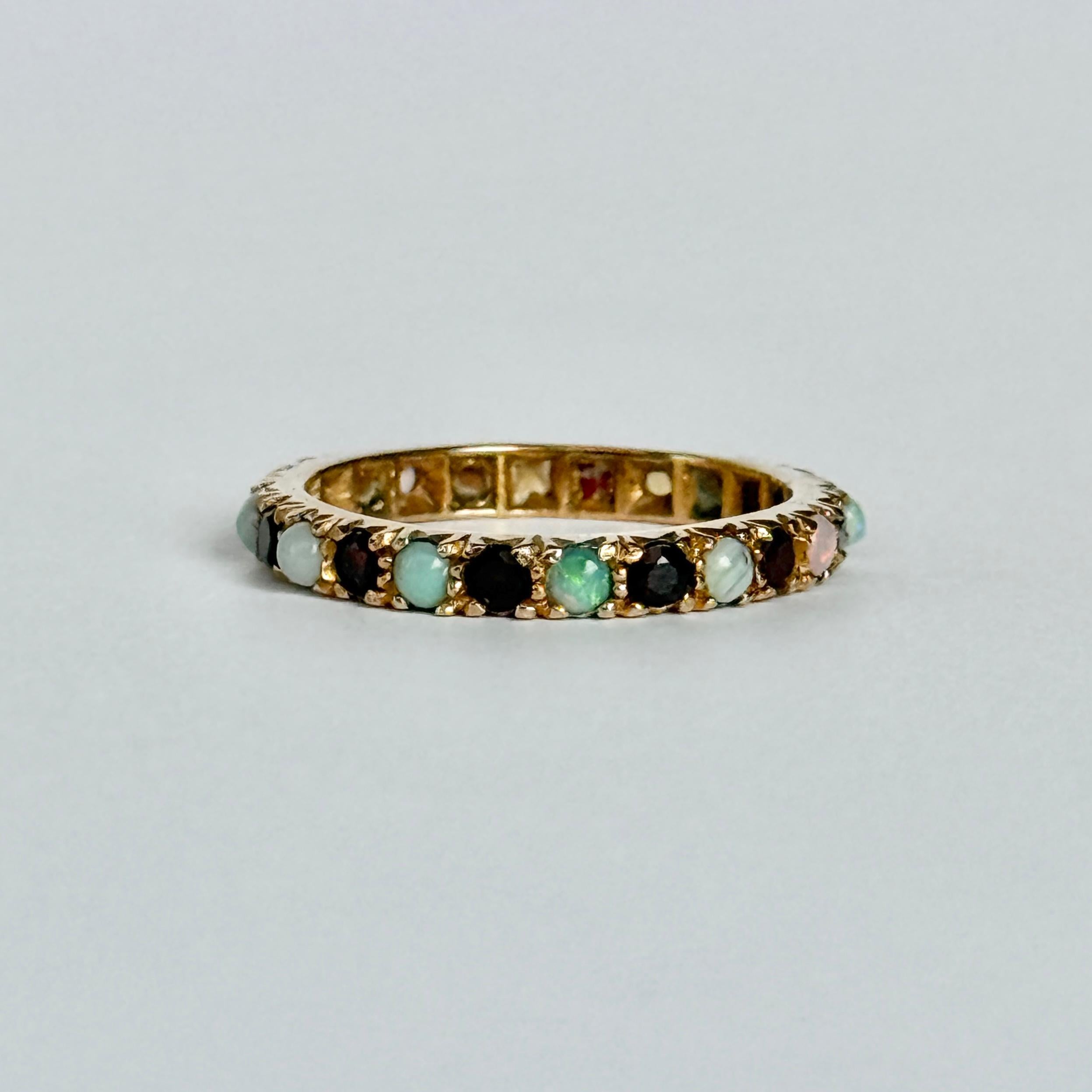 Women's Vintage Opal and Garnet 9 Carat Gold Full Eternity Band For Sale