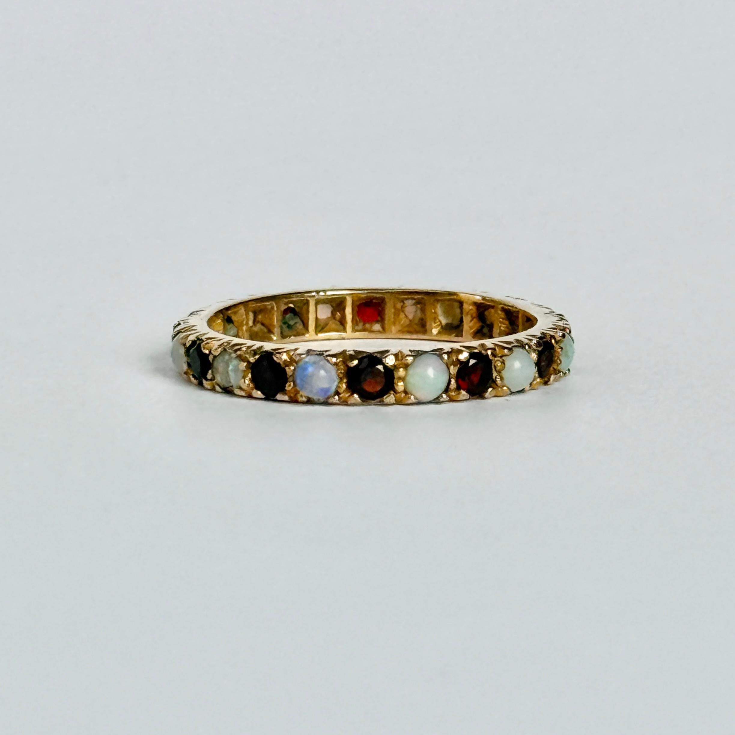 Vintage Opal and Garnet 9 Carat Gold Full Eternity Band For Sale 1