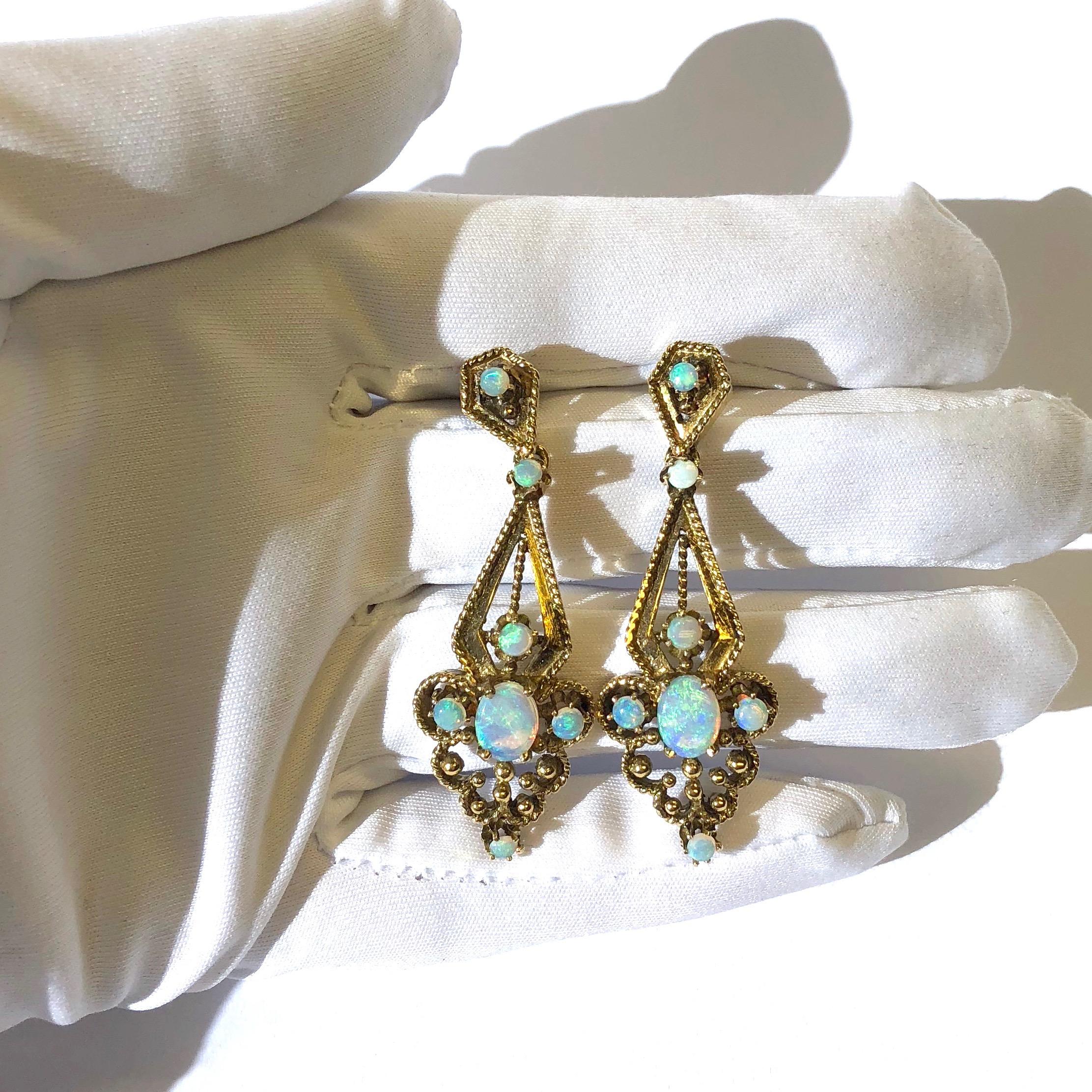 Vintage Opal and Gold Pendant Earrings In Good Condition In Agoura Hills, CA