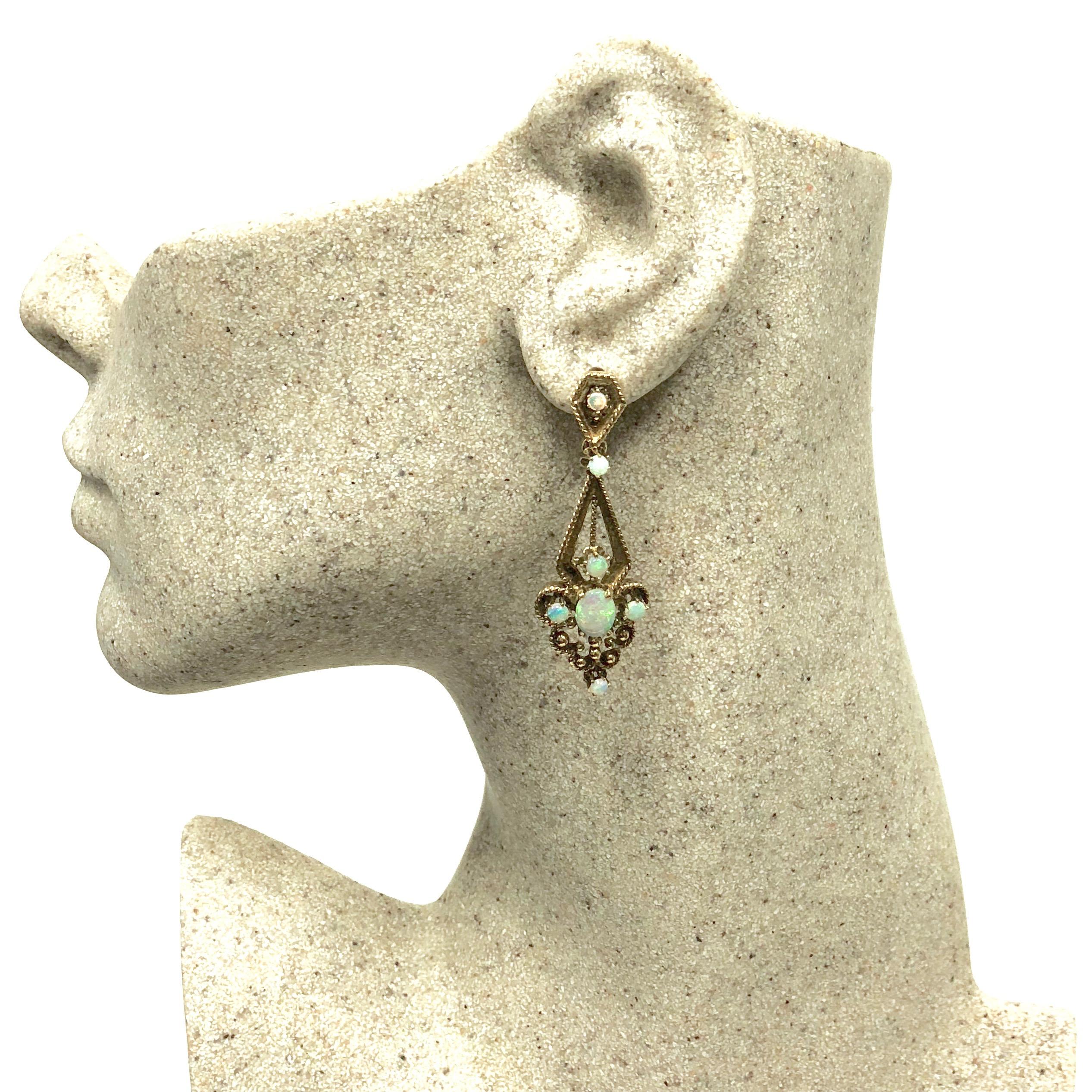 Women's or Men's Vintage Opal and Gold Pendant Earrings