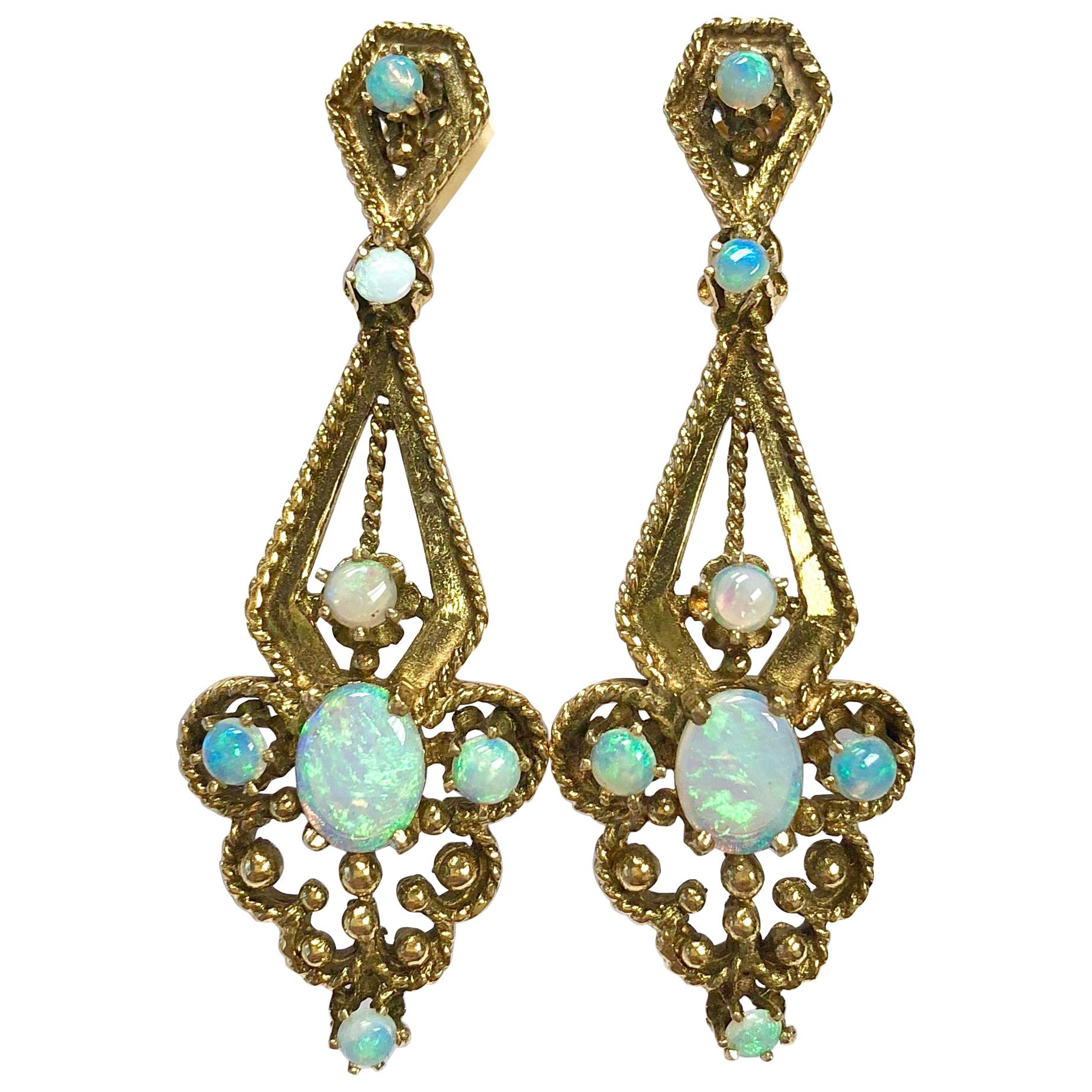 Vintage Opal and Gold Pendant Earrings