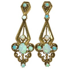 Vintage Opal and Gold Pendant Earrings