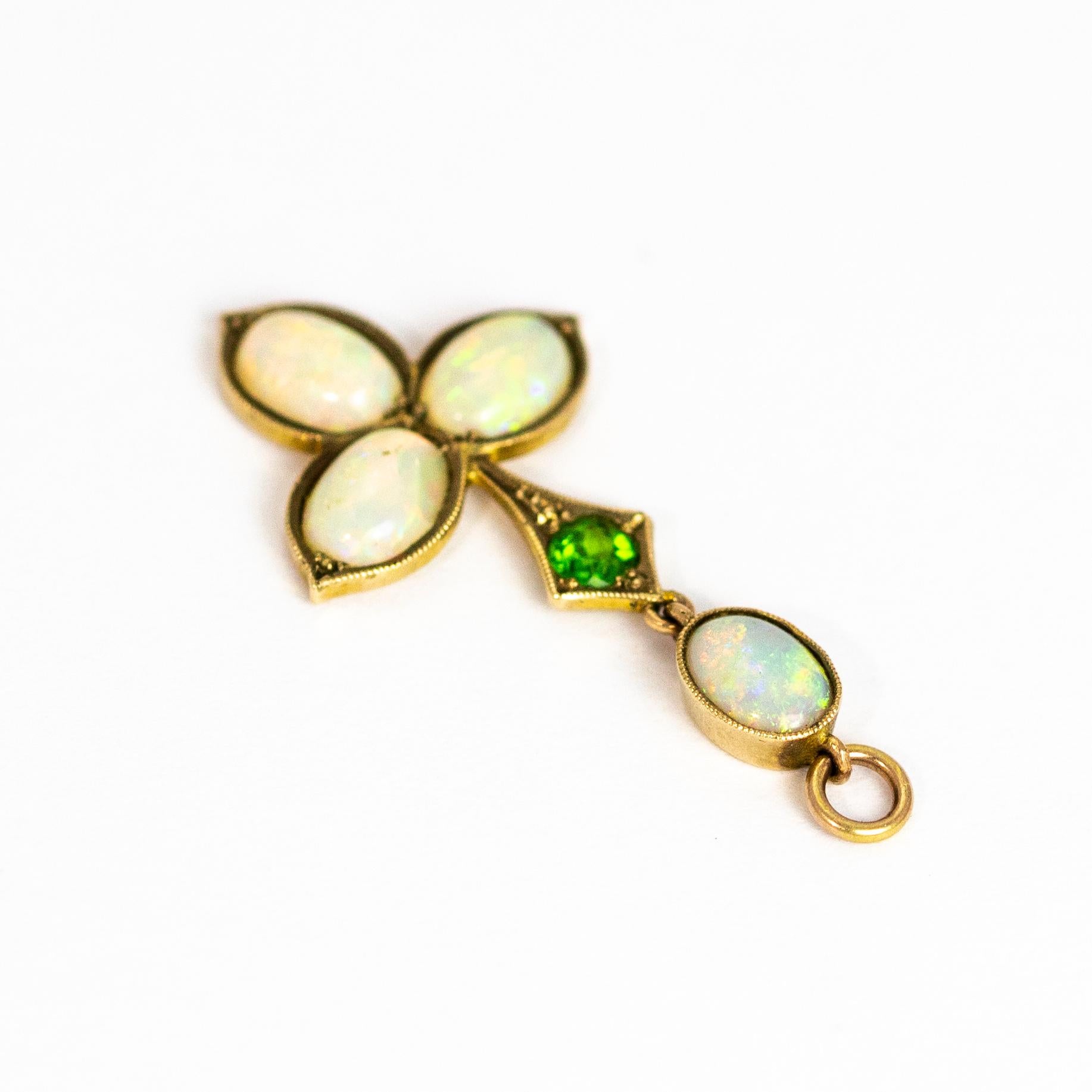 Vintage Opal and Green Garnet Yellow Gold Pendant In Good Condition In Chipping Campden, GB