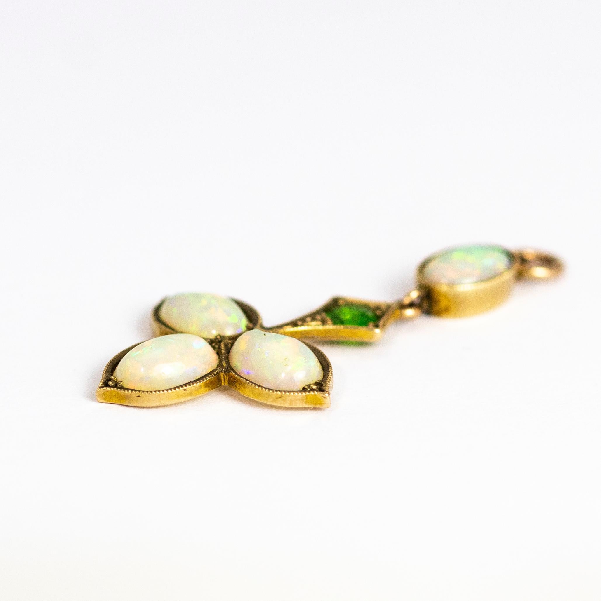 Women's Vintage Opal and Green Garnet Yellow Gold Pendant