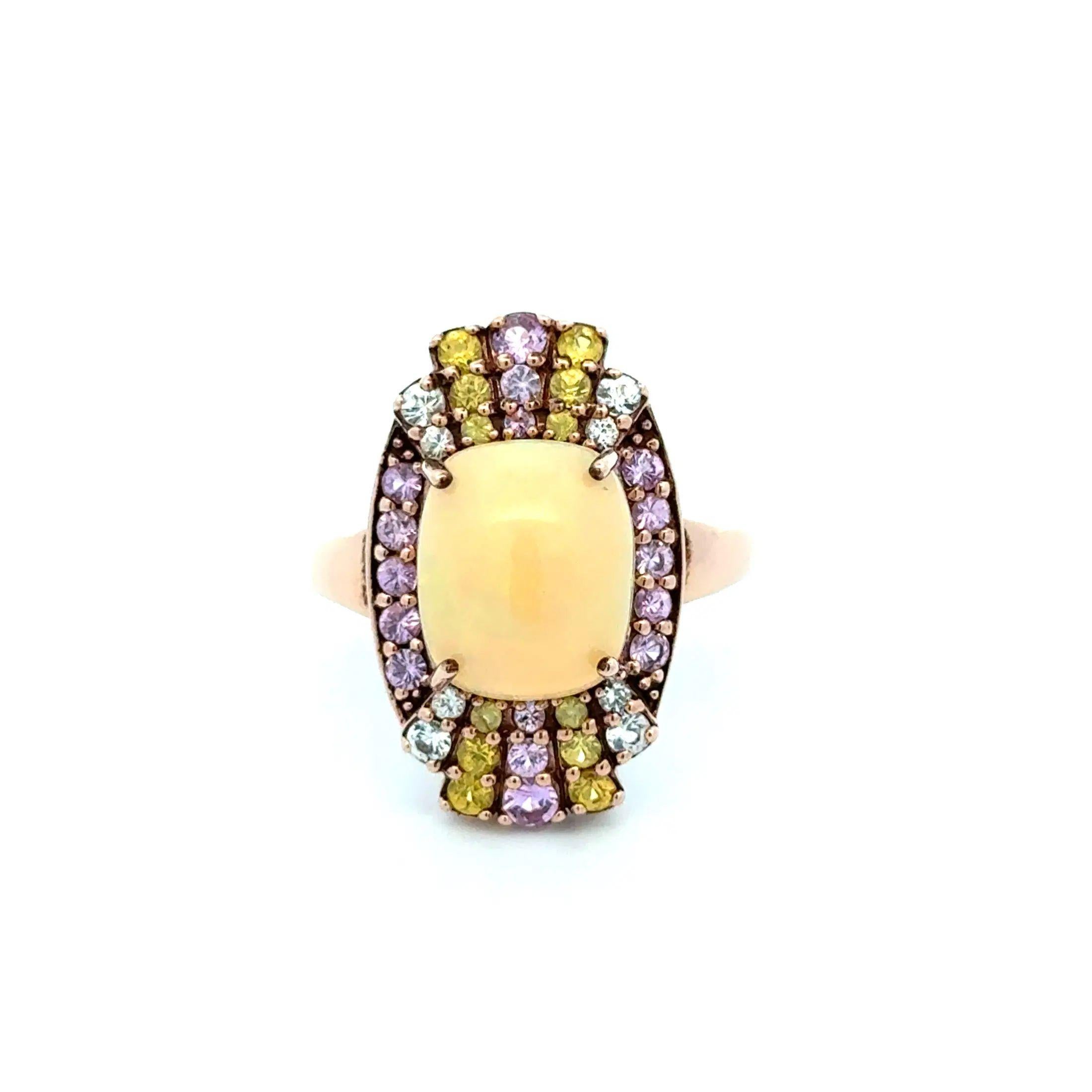 Mixed Cut Vintage Opal and Pink, Yellow, Blue Sapphire Gold Cocktail Ring For Sale