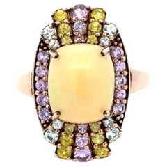 Vintage Opal and Pink, Yellow, Blue Sapphire Gold Cocktail Ring
